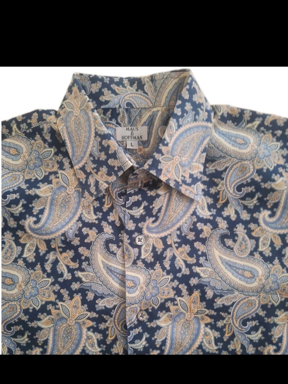 Maus & Hoffman Paisley pattern Blue Shirt Large USA Made